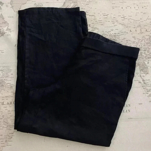Eileen Fisher Black Linen High Rise Ankle Wide Leg Pants Flat Front Size Medium - Picture 2 of 10